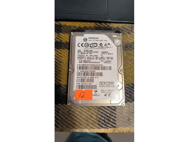 Ноутбучний HDD HITACHI HTS723225L9A360 250GB 7200RPM №12