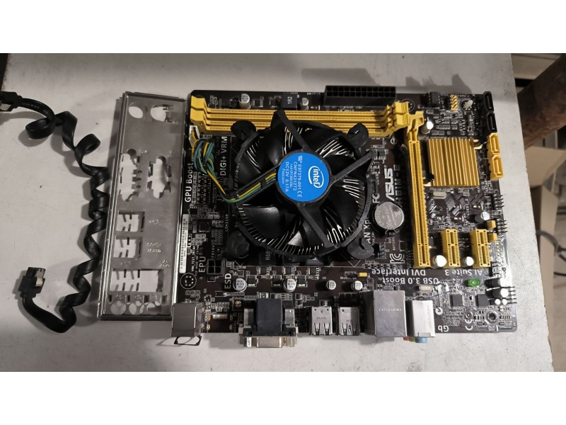 Комплект материнка Asus H81M-E + процессор Celeron + кулер + задня панелька
